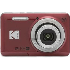 KODAK Pixpro FZ55-16 megapikseļu digitālā kamera, 5x optiskā tālummaiņa, 2,7 LCD, optiskais attēla stabilizators, 720p Full HD video, litija jonu - sarkans