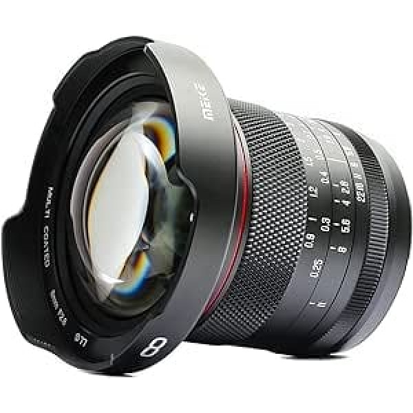 Meike 8mm F2.8 platleņķa objektīvs bez kropļojumiem Manuālais fokuss ir savietojams ar Panasonic Olympus MFT M43 stiprinājuma spoguļkamerām GH1 GH2 GH3 GH4 GH5 GH6