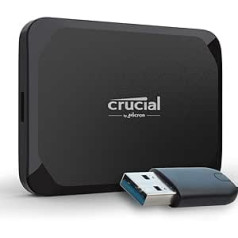 Crucial X9 1TB pārnēsājams SSD ar USB-A adapteri — līdz 1050 MB/s — PC un Mac, ar Mylio Photos+, USB-C 3.2 ārējais cietvielu disks — CT1000X9SSD902