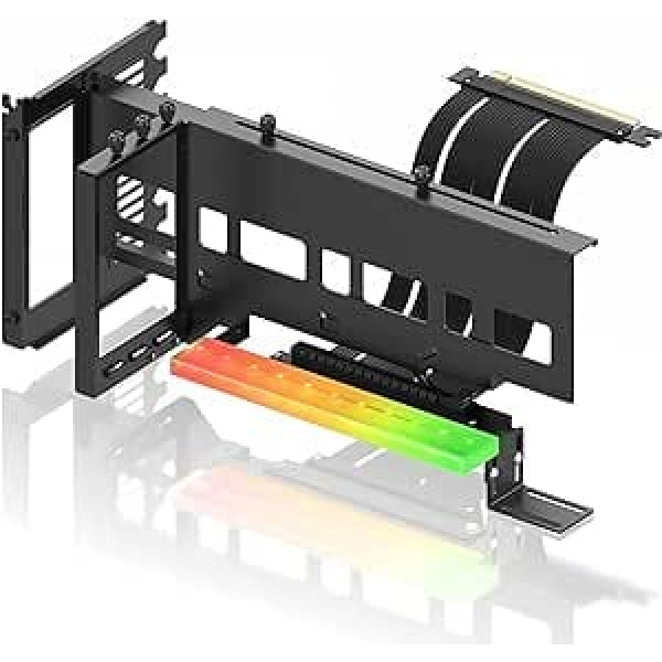 EZDIY-FAB vertikālā PCIe 4.0 GPU turētāja grafikas karšu turētājs ar 5 V 3 kontaktu ARGB LED moduli, video karšu VGA atbalsta komplekts ar PCIe 4.0 X16 Gen4 17 cm / 6,69 in stāvvada kabelis 90 grādu taisnleņķis melns