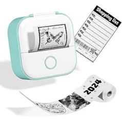 Odaro T02 beztintes uzlīmju printeris, vadāms miniprinteris, beztintes fotoprinteris ar 1 papīra rullīti, Bluetooth termiskais kabatas printeris piezīmēm, fotoattēliem, DIY druka, dzimšanas diena, zaļš