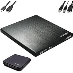 Archgon, Star UHD ārējais 4K Ultra HD BD DVD atskaņotājs, Blu-ray BDXL ārējais rakstītājs personālajam datoram, Mac klēpjdators, USB 3.0/-C, M-disks, aizsargkārba, ārējais kompaktdisks, BluRay diskdzinis, alumīnija melns