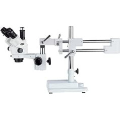 AmScope SM-4NTP Simul-Fokales Stereo Lockable Zoom Mikroskop auf Doppelarm-Auslegerständer, 7X-45X, Weiß