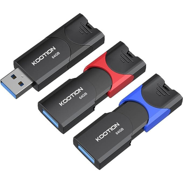 KOOTION USB zibatmiņas zibatmiņa 64 GB Pack of 3 USB 3.0 USB C Stick zibatmiņas disks zibatmiņas disks Ievelkamais USB zibatmiņas disks Ultra High Speed Memory Stick ar LED displeju datu glabāšanai Memory Stick