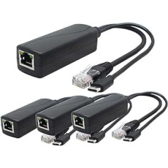 ANVISION Pack of 4 5V Gigabit PoE Splitter, USB Type C, 48 V to 5 V 2.4 A Adapter, 10/100 Mbps, IEEE 802.3af Compatible