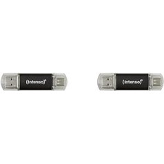 Intenso Twist Line 64 GB Dual USB zibatmiņas disks 3.2 Gen 1x1, USB-C un USB-A, 70 MB/s, antracīts (2 iepakojumā)