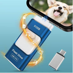 512 GB USB zibatmiņa tālrunim, Ryican 4-in-1 Memory Stick ārējās atmiņas paplašinājums operētājsistēmai iOS, USB 3.0 Photostick zibatmiņas disks Android mobilajam tālrunim/klēpjdatoram/personālajam datoram/pad, dati kopēti ar vienu klikš