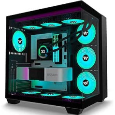 AMANSON PC Case Pre-Installed 9 ARGB Fans, ATX Mid Tower Gaming Case, with Double Tempered Glass Full Screen Computer Case, H09, Black