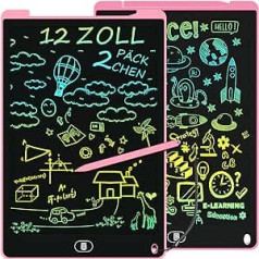 Krāsains LCD rakstāmdēlis, 12 collas, zīmēšanas tāfele, noslaukāma, slēdzama, LCD planšetdators, rotaļlietas un dāvanas bērniem no 3 līdz 12 gadiem mājās, skola, iepakojums pa 2, rozā