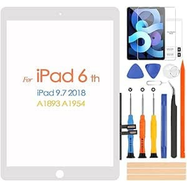 ARSSLY skārienekrāns iPad 2018 9.7 A1893 A1954 digitizētāja ekrāns iPad 6 ar remonta komplektu, skārienjutīgā ekrāna nomaiņa ierīcei iPad 6 (bez sākuma pogas, bez LCD displeja) (balts)