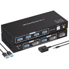 VPFET KVM Switch DisplayPort atbalsts 4K120HZ 8K60HZ DP 1.4 Switcher 2 Computer Share Keyboard Mouse Printeris ar 4 portu USB 3.0 Ietver darbvirsmas vadību un 2 USB kabeļus