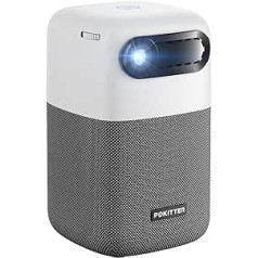 POKITTER Pod Mini Projector, DLP Projector Portable with 2.5H Battery, 150 ASIN, 5G WiFi Smart Projector, 16GB Memory, 10 cm Short Throw, Android 9.0, 480P Native for Home and Outdoor, Grey