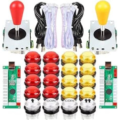 EG STARTS 2 atskaņotāju LED arkādes DIY daļas 2 x USB kodētājs + 2 x elipses ovāla stila kursorsvira + 20 x LED arkādes pogas PC MAME Raspberry Pi Windows sistēmai (sarkans un dzeltens komplekts)