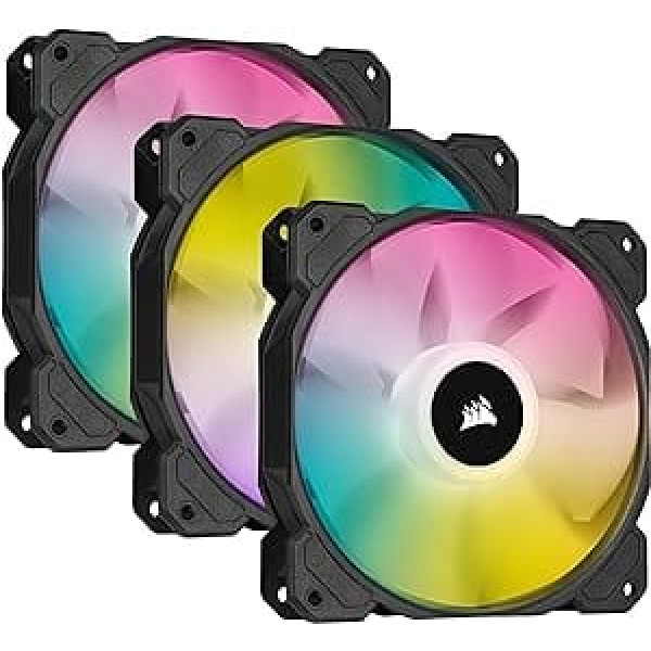 Corsair iCUE SP120 RGB Elite Performance 120 mm PWM ventilatoru komplekts pa 3 ar iCUE apgaismojuma mezgla kodolu (CORSAIR AirGuide tehnoloģija, astoņas kontrolējamas RGB gaismas diodes, kluss 18 dBA, līdz 1500 apgr./min.) Melns