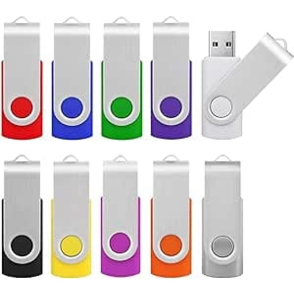 KOOTION Pack of 10 USB Sticks 8 GB Data Stick USB 2.0 Memory Sticks 10 Gab USB Flash Lauwferk Colorful Memory Sticks Metāla 8G Pack of 10 Memory Sticks Komplekts USB zibatmiņas diski Stick Flash 8 Gbyte