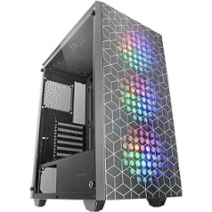 Mars Gaming MC-MAG, ATX Gaming Case, Fully Coated Glass Side Panel, Double Magnetic, Dustproof Front Grille and Top Grille, 3 x 120 mm FRGB Fans, 360 mm Liquid Cooling Support, Black