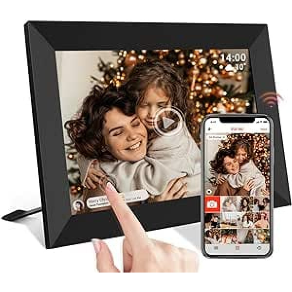 Frame Digitaler Bilderrahmen, 10.1 collu digitālais attēls WLAN, Eingebauter 32GB, 1280x800 IPS LCD skārienekrāns, elektroniskais bilderrahmen, Fotoattēli uber die Fameo-App teilen (melns, 32G-10.1 ″&1008)