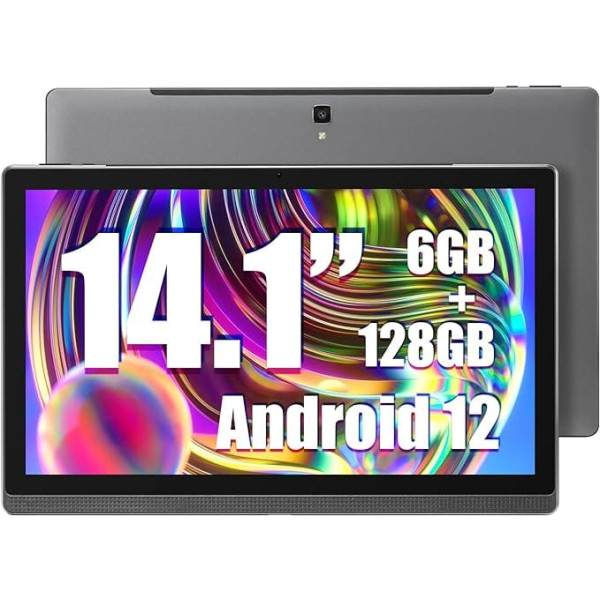 MESWAO planšetdators 14,1 collas Android 12 planšetdators ar 1920 x 1080 IPS HD displeju, 6 GB/128 GB, Bluetooth 4.1, GPS, 2,4 G/5G WiFi un 10 000 mAh akumulatoru — ideāli piemērots produktivitātei, izklaidei un izglītībai