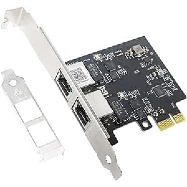 QSFPTEK 2,5 Gbase-T Ethernet tīkla karte (2 porti), 2,5 gigabitu divu RJ45 portu PCI-E tīkla kartes NIC ar Realtek RTL8125B operētājsistēmai Windows 11/10/8/7, Windows Server, Linux