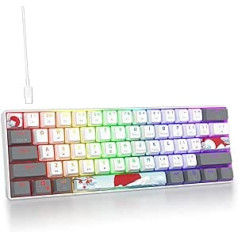 SOLIDEE pārnēsājama 60% mehāniskā spēļu tastatūra, 61 taustiņu kompaktais RGB LED fona apgaismojums, vadu tastatūra ar USB tipa C kabeli, ar lineāro sarkano slēdzi operētājsistēmai Windows PC Mac (61 balts)