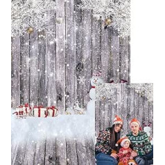 XCKALI Winter Snowman Gift Wooden Photo Backdrop Merry Christmas Family Holiday Party Accessories Portraits Photo Booth Studio Prop (1.8 x 2.4 m)