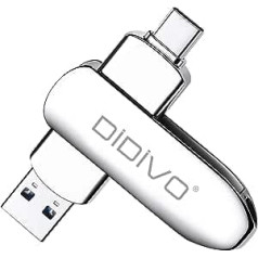 DIDIVO USB C Stick 64 GB USB C zibatmiņas disks 2 vienā USB 3.0 Type C Memory Stick OTG USB Stick Pen Drive ārējā atmiņa USB-C viedtālruņiem, planšetdatoriem, jaunam MacBook, klēpjdatoriem, personālajam datoram (64 GB, sudraba krāsā)