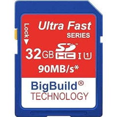 BigBuild Technology 32 GB īpaši ātra 90 MB/s atmiņas karte Kodak PIXPRO FZ201, FZ51, FZ53 10. klases SDHC kamerai