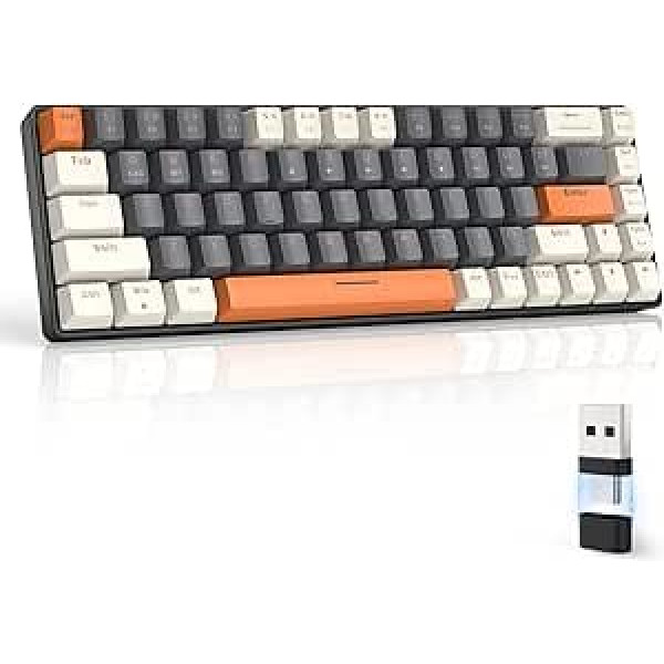 MAGIC-REFINER RK68 bezvadu mehāniskā spēļu tastatūra, divu režīmu 2,4 G bezvadu/Bluetooth, 60% tastatūras karsti maināms zils slēdzis ar 2-in-1 uztvērēju PC/Mac/planšetdatoram/QWERTY US