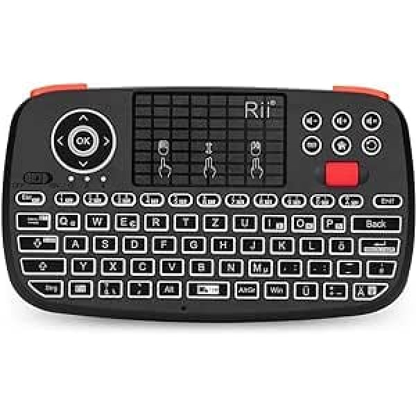 Rii Bluetooth Keyboard with Touchpad (Bluetooth 4.0 + 2.4G Wireless), Mini Keyboard with Scroll Wheel and LED Backlit (German Layout, Black)