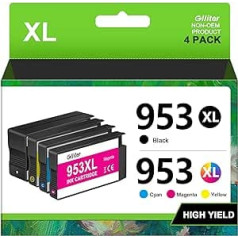 Glliter 953XL daudzpaku printeru kasetnes, kas ir saderīgas ar HP 953XL kasetnēm 953. Multipakas ir saderīgas ar HP Officejet Pro 7740 7720 8710 8210 8720 7730 8218 8715 8718 8718 8718 printeru iepakojumi