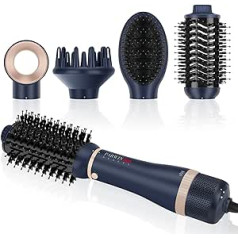 Parwin Pro Beauty 4-in-1 Hair Dryer, Hot Air Brush Set, Hair Dryer Brush with 4 Attachments for Drying, Straightening, Volume and Styling, Ion Care, 1000 Watt, Prussian Blue