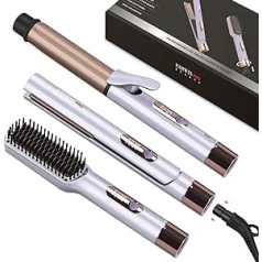 Parwin Pro Beauty 3-in-1 veidošanas komplekts, ietver taisnotāju 25 mm, lokšķēres 32 mm un taisnošanas otu, ar noņemamu strāvas vadu, LED temperatūras kontroli un tūlītēju apkuri, mājai un