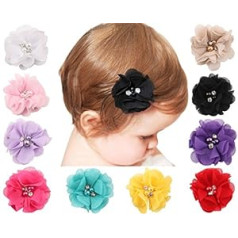 Txian 100 Chiffon Cute Flower matadata Rhinestone Pearl Flower matadatas Matu matu aksesuārs meitenei, mazulim