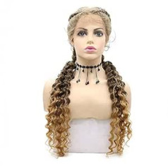 Serenewig Drag Queen parūka Real Natural Brown Ombre Blond Sintētiska mežģīņu priekšējā parūka sievietēm Bouncy Curly Long Hair Cosplay Glueless Cap Full Wig