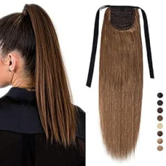 Sego zirgaste zirgaste šinjonu bizes pagarinājumi Clip-In Pony Real Hair Remy matu gabals gaiši brūns 18 collas (45 cm) – 90 g