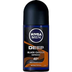 Nivea Vīriešu Roll-On Dezodorants Deep Black Carbon Espresso Iepakojums 6 x 50 ml