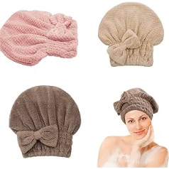 Yybtfbty Microfiber Towel Caps for Women Super Absorbent Hair Drying Anti Frizz Headscarves for Wet Curly Longer Thicker Hair 3 Pack (Beige+Pink+Coffee)