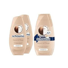 Schauma Shampoo Repair & Care Pack of 2 (1 x 2 x 400 ml) nodrošina elastību, atjaunojošs šampūns bojātiem un sausiem matiem un kondicionieris (2 x 250 ml) Matu kondicionieris ar kokosriekstu ekstraktu