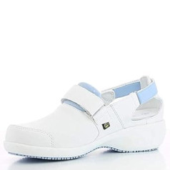 Oxypas Salma Leather Arbets Shoes for Women, Non-Slip and Comfortable Shoes, Ideal for Hospital and Care, White Blue, EU 39