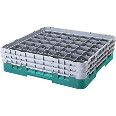 Cambro Camracks 49S1114 polipropilēna statīvs 6,2 cm diametra roktura un vārglāzes glāzēm, tirkīzs, 1/1 izmērs, 49 nodalījumi, 29,8 cm augstums, 2 gl.