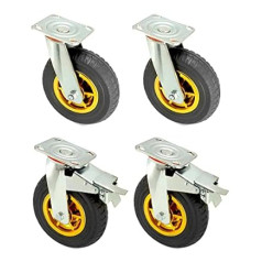 QWORK Pack of 4 200 mm heavy-duty castors - up to 280 kg per castor - shock absorption swivel castors for furniture transport and industrial transport (2 swivel castors + 2 brake castors)