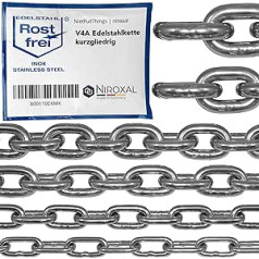 NietFullThings nerūsējošā tērauda ķēde - V4A - Īsas saites - Daudzi garumi un diametri - DIN 5685 - DIN 766 - Nerūsējošais tērauds - Niro - Stiepju ķēde - Enkura ķēde - Barjeras ķēde - Boju ķēde - Pārdod pa metriem, daudzkrāsains