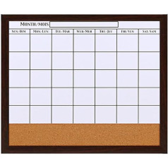 LOOQS Kork-Kombinationstafel, braunes Holzrahmen, trocken abwischbare Tafel, Kalender-Whiteboard für Monatsplaner, Nachrichten, Notizen, 53,3 x 45,7 cm