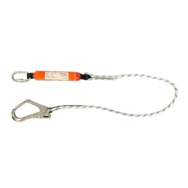 SpanSet Anti-hair loss, 2 m, with energy absorption, steel carabiner and scaffolding hook, conforms to EN355 standard.