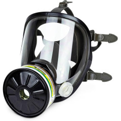 Full Gas Mask Respirator RHINO RH-7011B (ABEK2P3R), Reusable for Organic, Inorganic Vapours, Acid Gases, Ammonia, Fumigation, Paint | Face Protection, Brass Filter and Gloves