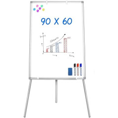 Tāfele ar papīra tāfeles statīvu, 90 x 60 cm tāfeles ar statīvu, regulējams augstums, magnētiska tāfele ar sausu noslaukumu, pārvietojams tāfeles papīrs ar āķi