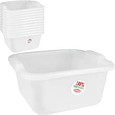 12 x Bowls, 16 Litres, Square, 38 x 37 x 18 cm, White, Made of LDPE Plastic, Food-Safe, Universal Household Bowl, Washing Up Bowl, Kitchen Bowl, Washing Up Bowl, Plastic Foot Bath Care - Nestable