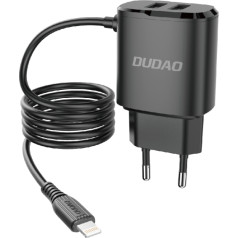 Dudao 2 зарядных устройства USB со встроенным кабелем для iPhone Lightning 12 Вт, черные