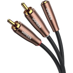 Adaptera kabeļa audio kabelis 3,5 mm mini ligzda - 2x RCA vīrs, 3 m brūns