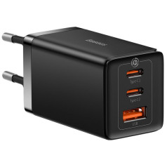 GaN ātrais lādētājs 2x USB-C USB 65W + USB-C kabelis melns